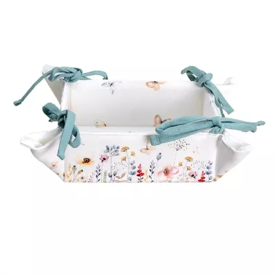 Clayre & Eef Brotkorb 35x35x8 cm Weiß Blau Baumwolle Blumen Quadratisch Brotkörbchen