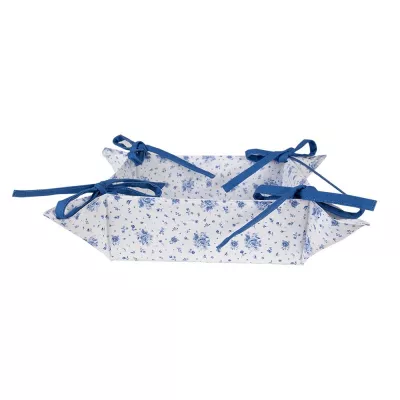 Clayre & Eef Brotkorb 35x35x8 cm Weiß Blau Baumwolle Rosen Quadrat