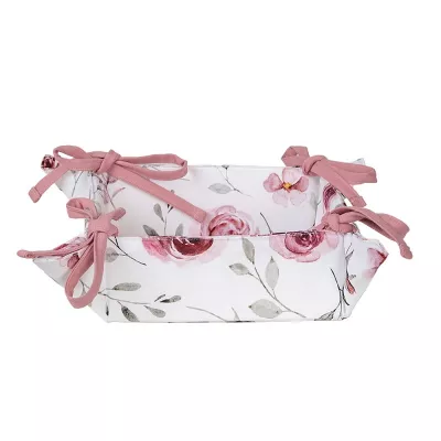 Clayre & Eef Brotkorb 35x35x8 cm Weiß Rosa Baumwolle Rosen Quadratisch Brotkörbchen