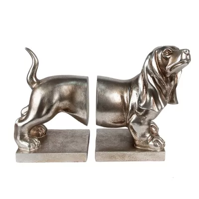 Clayre & Eef Bücherstützen 2-er Set Hund Dackel 36x12x19 cm Silberfarbig Kunststoff Buchhalter
