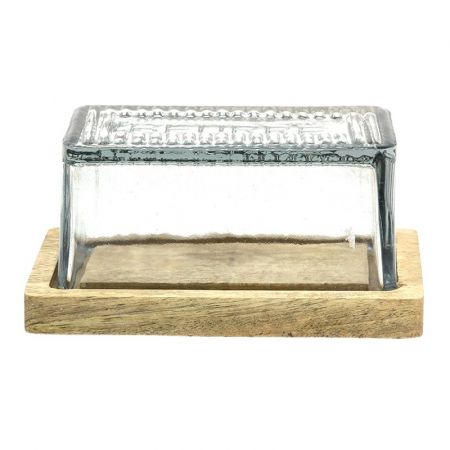 Clayre & Eef Butterglocke 17x11x9 cm Holz Glas