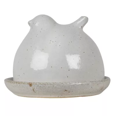 Clayre & Eef Butterglocke Ø 12x10 cm Weiß Porzellan Rund