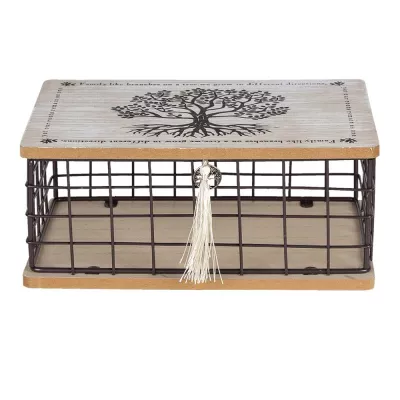 Clayre & Eef Deko Accessoires 25x17x11 cm Braun Holz Baum Quadratisch Aufbewahrungskiste