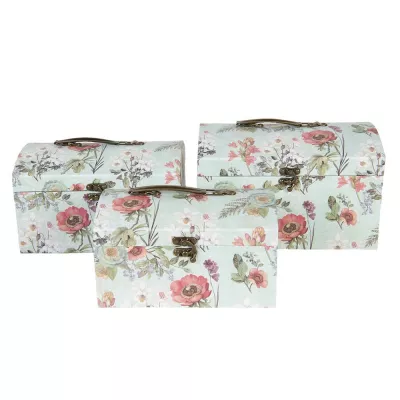 Clayre & Eef Deko Accessoires 26x18x16/24x16x14/22x14x12 cm Weiß Pappe Blumen Rechteckig Aufbewahrungsbox Dekorativ