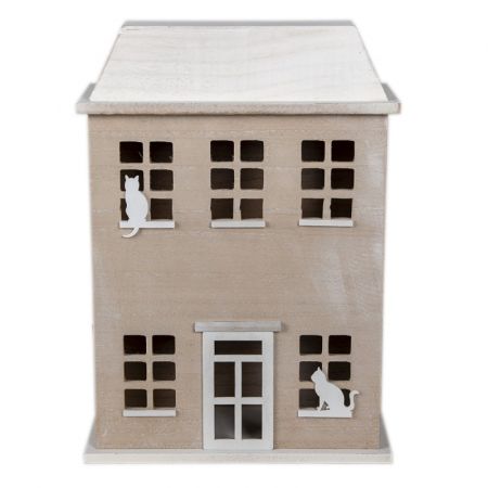 Clayre & Eef Deko Accessoires Haus 27x12x39 cm Braun Holz Katzen