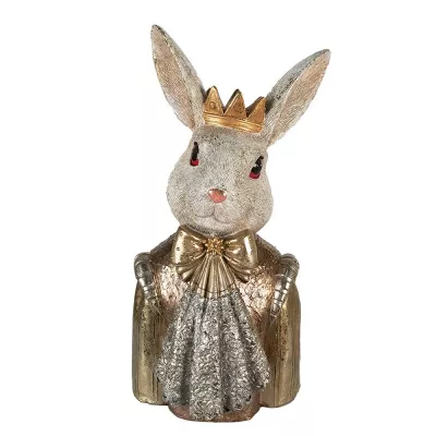 Clayre & Eef Deko Kaninchen 25x21x46 cm Goldfarbig Kunststoff Dekoratives Figur Osterhase
