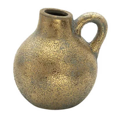Clayre & Eef Deko Kanne 16x14x16 cm Goldfarbig Keramik Rund Mini Flasche