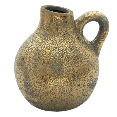 Clayre & Eef Deko Kanne 19x17x20 cm Goldfarbig Keramik Rund Mini Flasche