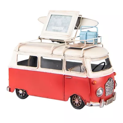 Clayre & Eef Deko Mini Modell 20x10x14 cm Rot Metall Deko Accessoires Dekoration Modell Bus