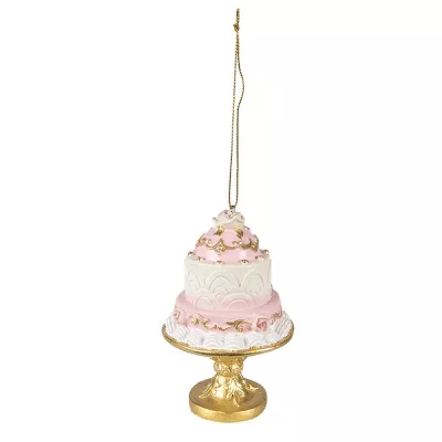 Clayre & Eef Dekoration Anhänger Kuchen Kuchen Ø 7x11 cm Rosa Weiß Kunststoff
