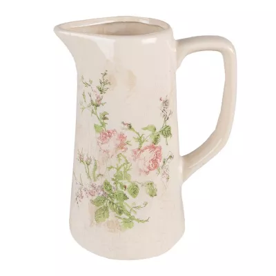 Clayre & Eef Dekoration Krug 15x10x19 cm Rosa Beige Keramik Blumen Deko Accessoires