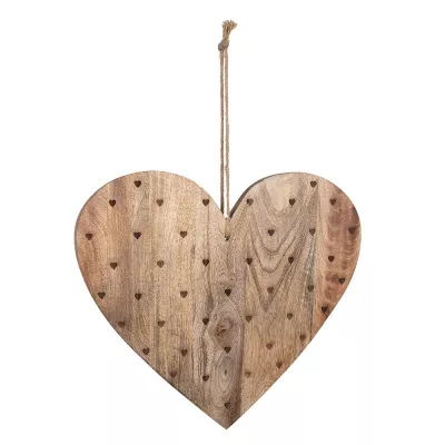 Clayre & Eef Dekoration Schneidebrett 38x40 cm Braun Holz Herzen Herzförmig Snackbrett