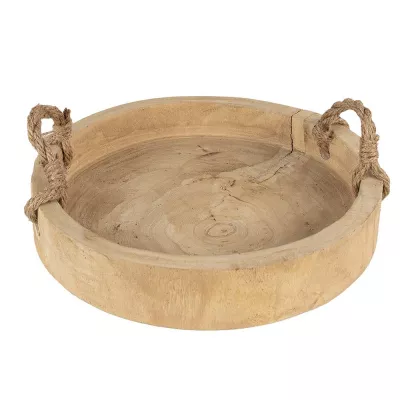 Clayre & Eef Dekoration Serviertablett Ø 35 cm Braun Holz Rund Servierplatte