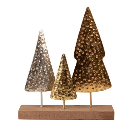 Clayre & Eef Dekorative Figur Weihnachtsbaum 21x5x25 cm Goldfarbig Braun MDF Metall