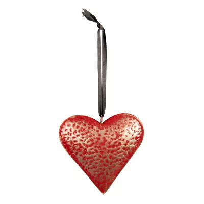 Clayre & Eef Dekorativer Hänger 15x15 cm Rot Metall Herzförmig