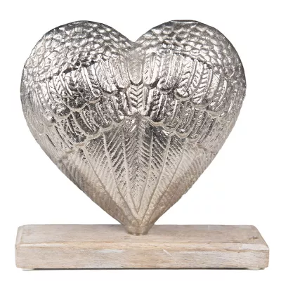 Clayre & Eef Dekoratives Figur 23 cm Silberfarbig Aluminium Holz Herzförmig Deko Accessoires
