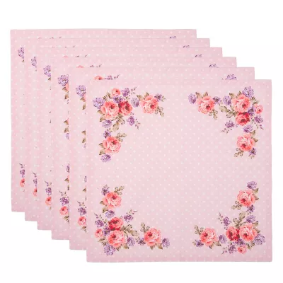 Clayre & Eef DTR43 Servietten Stoff 40x40 cm Rot Lila Baumwolle Rosen