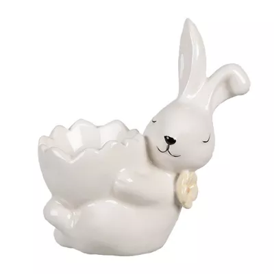 Clayre & Eef Eierbecher Kaninchen 11 cm Weiß Keramik Eierhalter