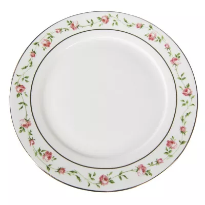 Clayre & Eef Essteller Ø 21 cm Weiß Rosa Porzellan Blumen Rund