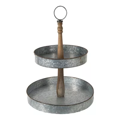 Clayre & Eef Etagere 2 Etagen Ø 37x54 cm Grau Metall Holz