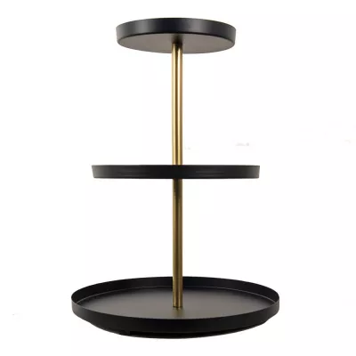 Clayre & Eef Etagere 3 Etagen Ø 40x55 cm Schwarz Goldfarbig Metall Rund