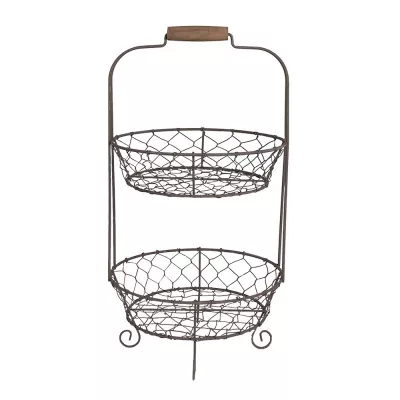 Clayre & Eef Etagere Ø 20x38 cm Braun Eisen Rund Küchenkörbe