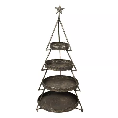 Clayre & Eef Etagere Weihnachtsbaum 102 cm Kupferfarbig Eisen Rund Servierplatte