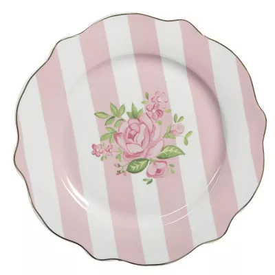 Clayre & Eef Frühstücksteller Ø 20 cm Rosa Weiß Porzellan Rosen Teller