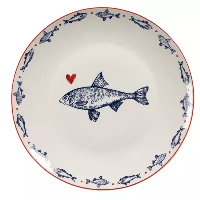 Clayre & Eef Frühstücksteller Ø 20 cm Weiß Blau Porzellan Fische Teller