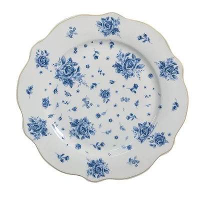 Clayre & Eef Frühstücksteller Ø 20 cm Weiß Blau Porzellan Rosen Teller
