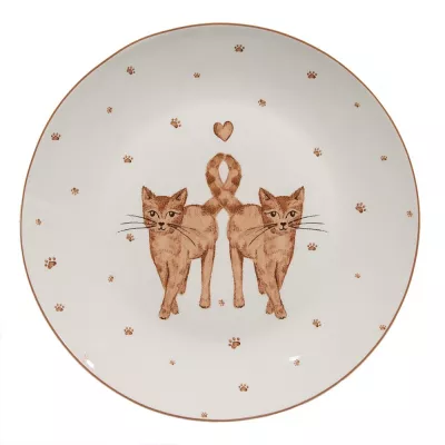 Clayre & Eef Frühstücksteller Ø 20 cm Weiß Braun Porzellan Katzen Teller