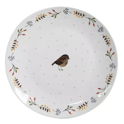 Clayre & Eef Frühstücksteller Ø 20 cm Weiß Keramik Vogel