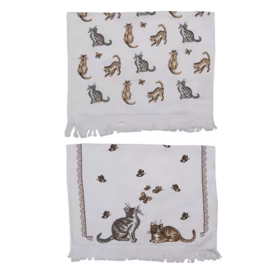 Gästehandtuch 40x66 cm Beige Grau Baumwolle Katzen Rechteckig