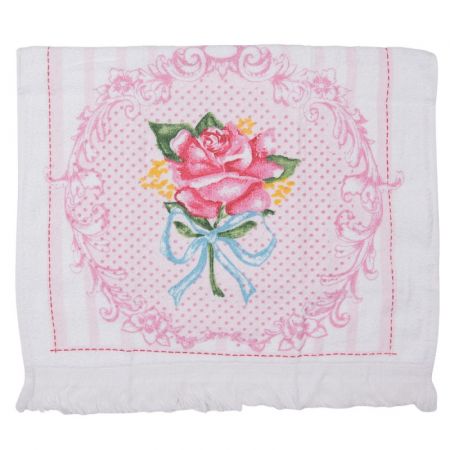 Clayre & Eef Gästehandtuch 40x66 cm Rosa Blau Baumwolle Rosen Rechteckig