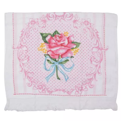 Clayre & Eef Gästehandtuch 40x66 cm Rosa Blau Baumwolle Rosen Rechteckig