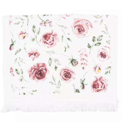 Clayre & Eef Gästehandtuch 40x66 cm Rosa Weiß Baumwolle Rosen Toiletten Handtuch