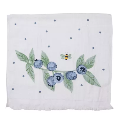 Clayre & Eef Gästehandtuch 40x66 cm Weiß Blau Baumwolle Blaubeeren Rechteckig