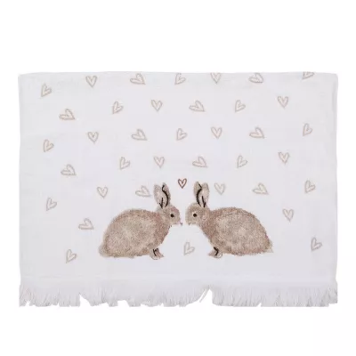 Clayre & Eef Gästehandtuch 40x66 cm Weiß Braun Baumwolle Kaninchen Toiletten Handtuch