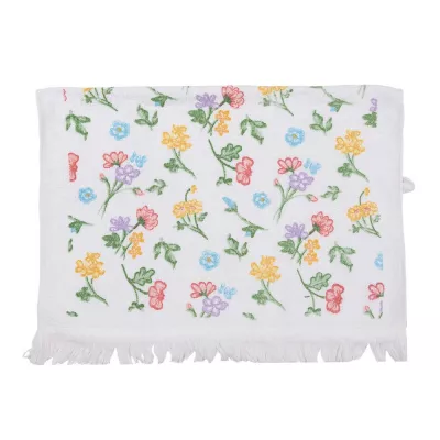 Clayre & Eef Gästehandtuch 40x66 cm Weiß Gelb Baumwolle Blumen Toiletten Handtuch