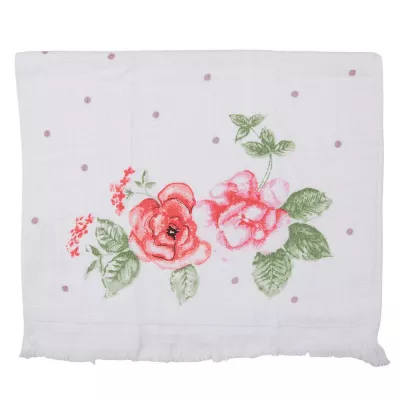 Clayre & Eef Gästehandtuch 40x66 cm Weiß Rosa Baumwolle Blumen Rechteckig