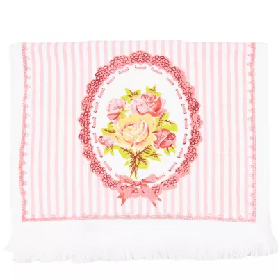 Clayre & Eef Gästehandtuch 40x66 cm Weiß Rosa Baumwolle Rosen Rechteckig