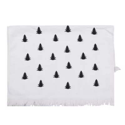 Clayre & Eef Gästehandtuch 40x66 cm Weiß Schwarz Baumwolle Weihnachtsbäume Toiletten Handtuch