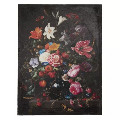 Clayre & Eef Gemälde 55x73 cm Schwarz Rosa Leinwand Blumen