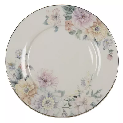 Clayre & Eef Geschirr Essteller Ø 26 cm Weiß Porzellan Blumen