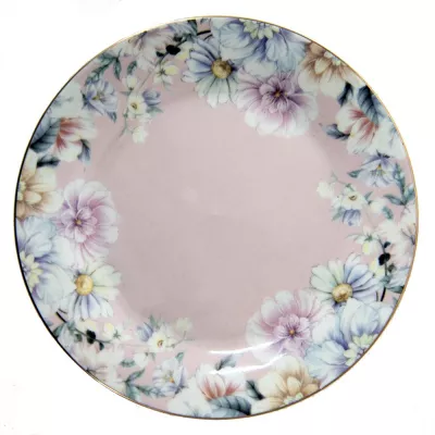 Clayre & Eef Geschirr Frühstuckteller Ø 18 cm Rosa Porzellan Blumen Teller