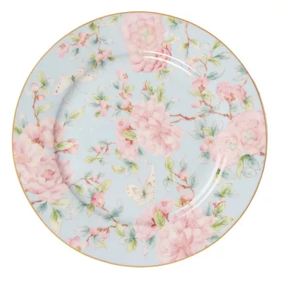 Clayre & Eef Geschirr Frühstuckteller Ø 19 cm Grün Rosa Porzellan Blumen Teller