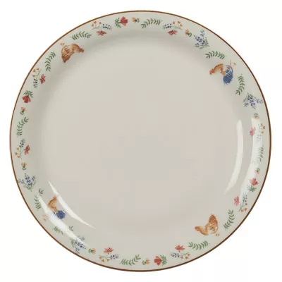 Clayre & Eef Geschirr Frühstuckteller Ø 20 cm Beige Blau Keramik Huhn und Hahn Rund