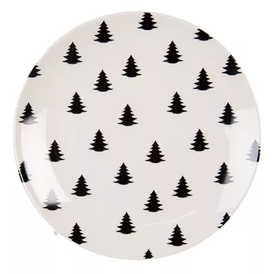 Clayre & Eef Geschirr Frühstuckteller Ø 20 cm Beige Schwarz Porzellan Weihnachtsbaum Rund Teller
