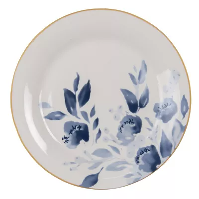 Clayre & Eef Geschirr Frühstuckteller Ø 20 cm Blau Beige Keramik Blumen Rund