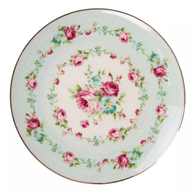 Clayre & Eef Geschirr Frühstuckteller Ø 20 cm Grün Weiß Porzellan Blumen Teller